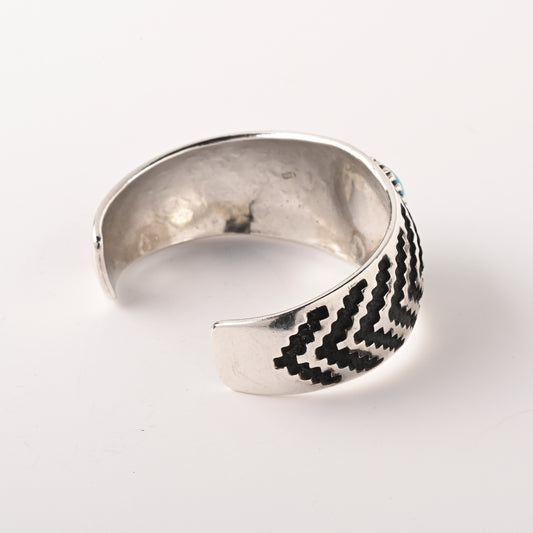 Vintage Sterling Silver Overlay Cuff Bracelet with one Turquoise Stone