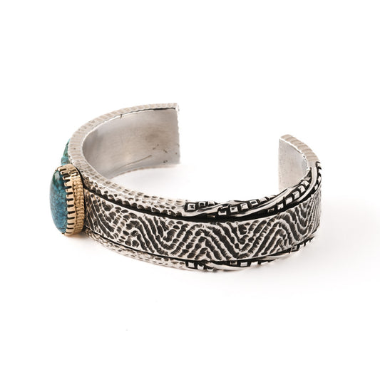 Sterling Silver Cuff With Turquoise Inlay And Gold Bezel