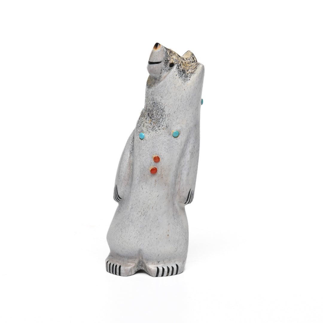 Standing Smiling Bear In Antler With Necklace