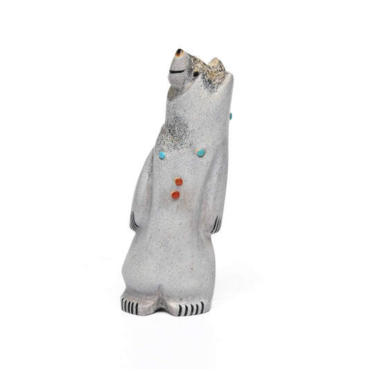 Standing Smiling Bear In Antler With Necklace