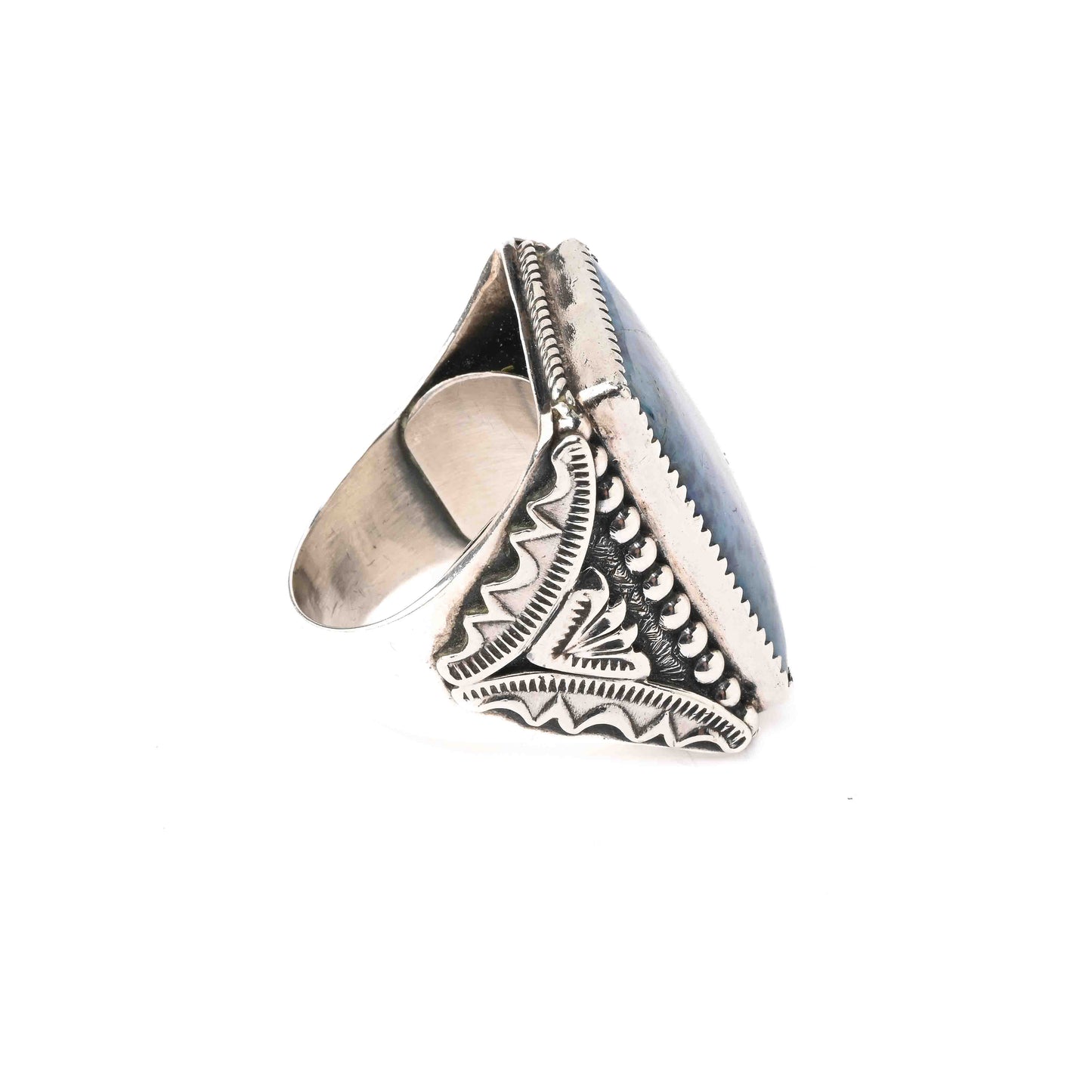 Sterling Silver Ring with Denim Lapis and Silver Droplets