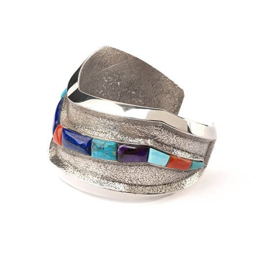Tufa-cast, Sterling Silver Cuff Bracelet with`Inlay