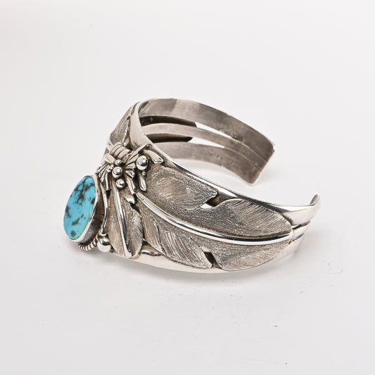 Vintage Sterling Silver Cuff Bracelet with Layered Feathers