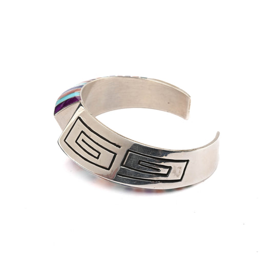 Sterling silver, Triangle-shaped Cuff Bracelet with Overlay and Inlay