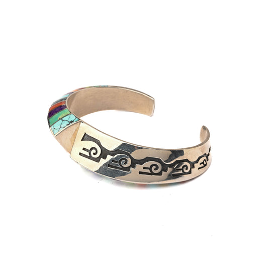 Sterling silver, Triangle-shaped Cuff Bracelet with Overlay and Inlay