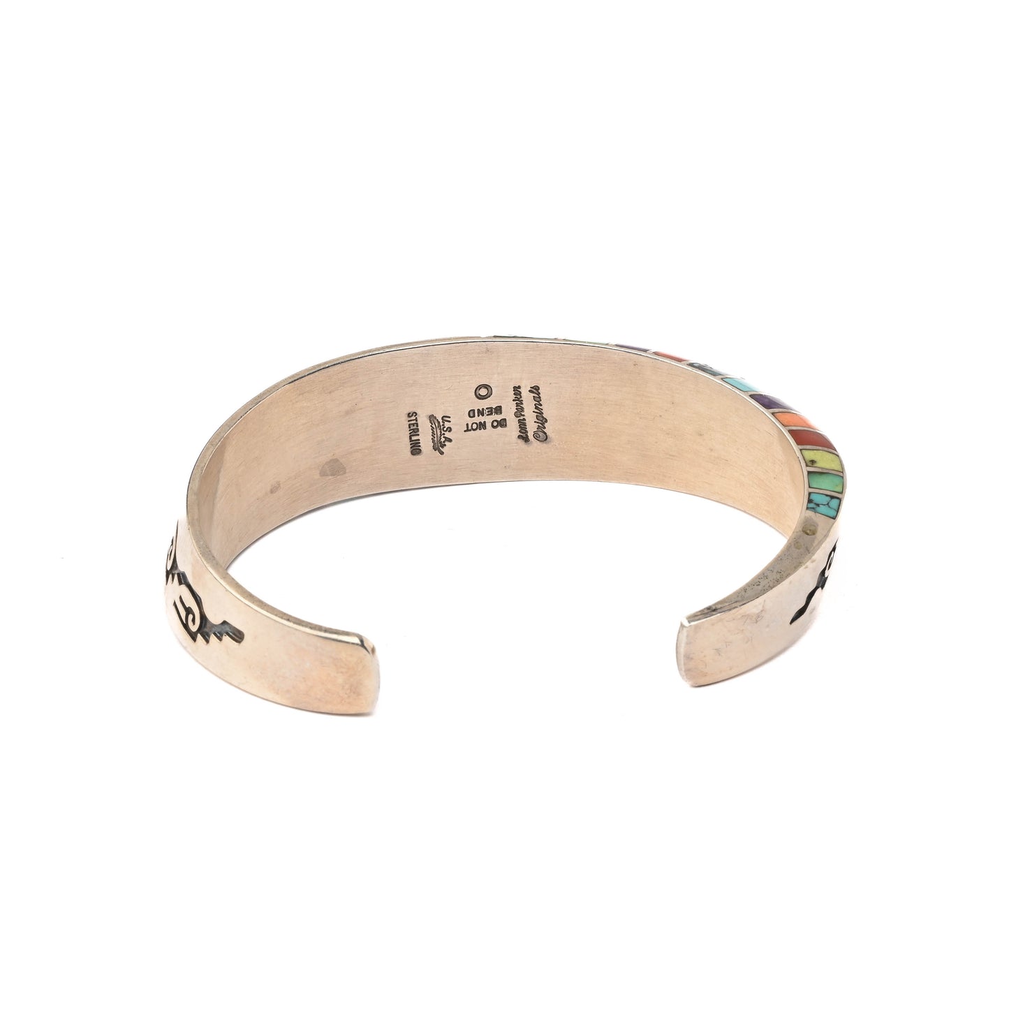 Sterling silver, Triangle-shaped Cuff Bracelet with Overlay and Inlay