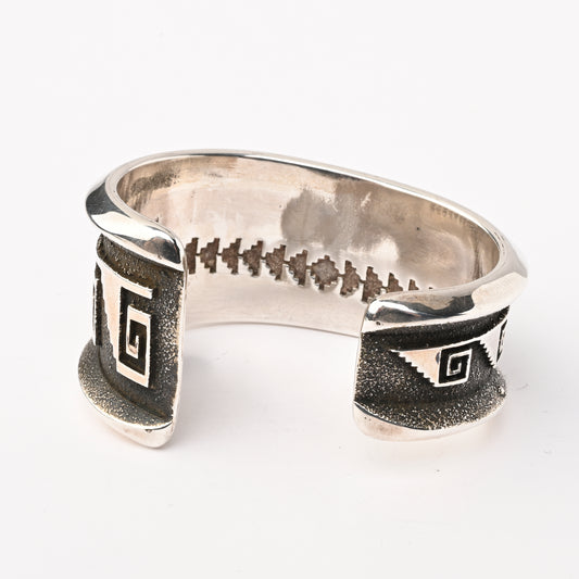 Vintage Sterling Silver, Tufa-Cast Cuff Bracelet with Blanket Design
