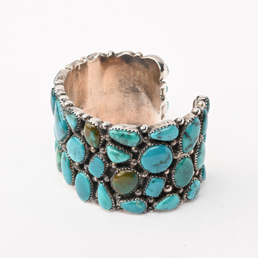 Vintage Sterling Silver Heavy Cuff Bracelet with Turquoise