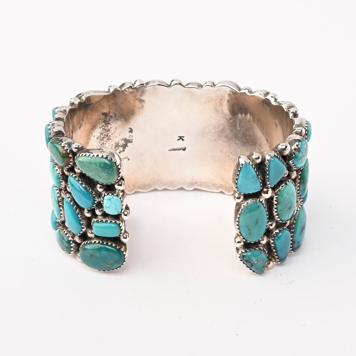 Vintage Sterling Silver Heavy Cuff Bracelet with Turquoise