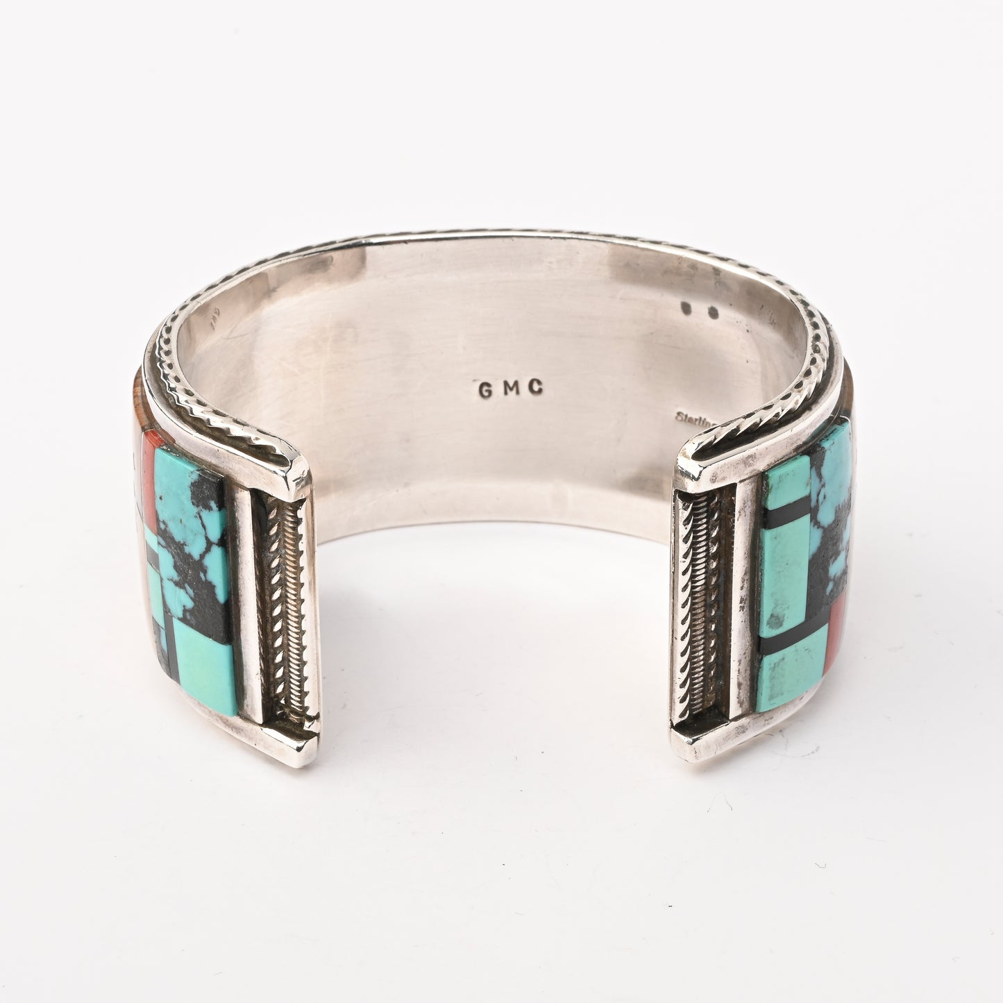 Vintage Sterling SIlver Cuff Bracelet with Pictorial Channel Inlay