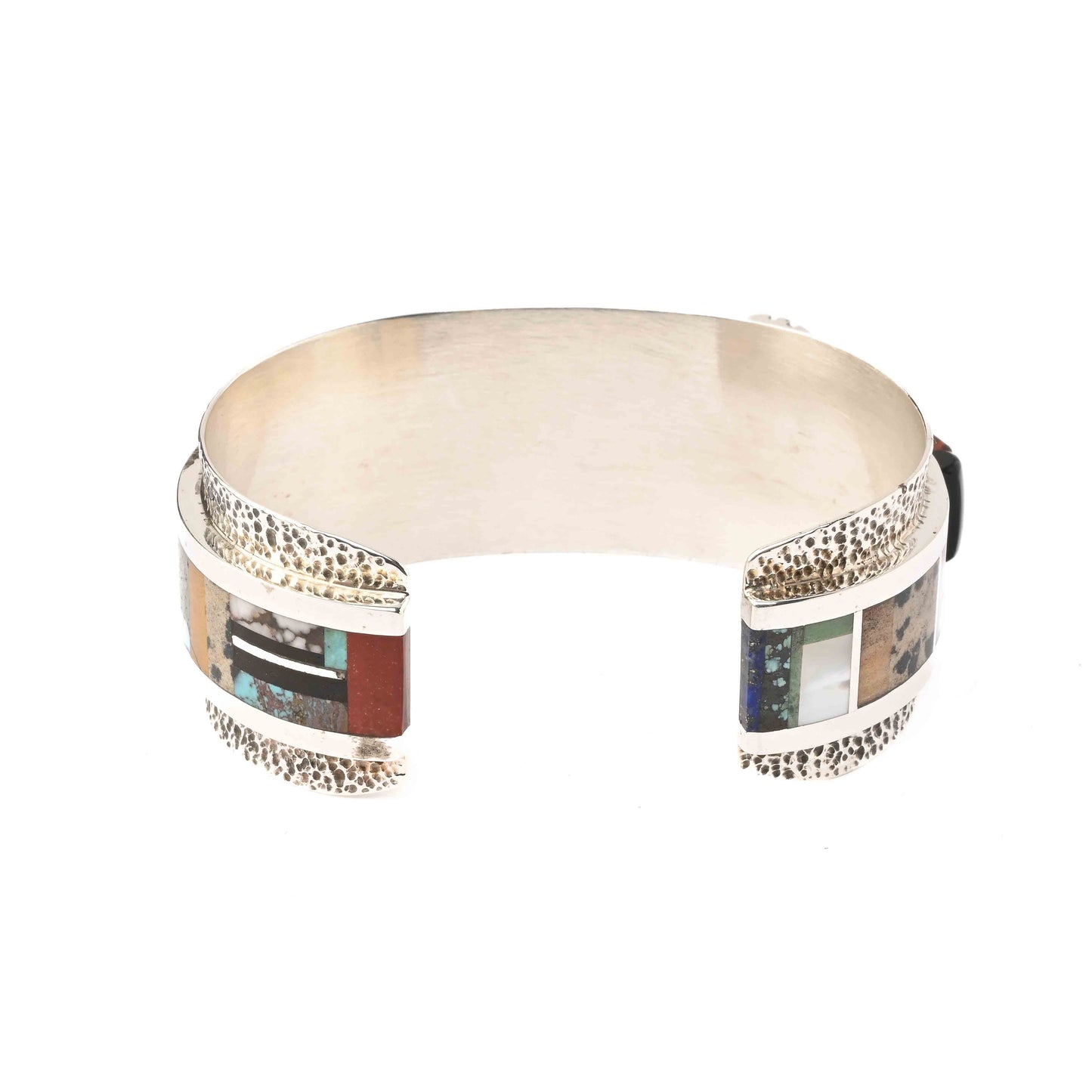 Sterling silver cuff bracelet with cobblestone inlay