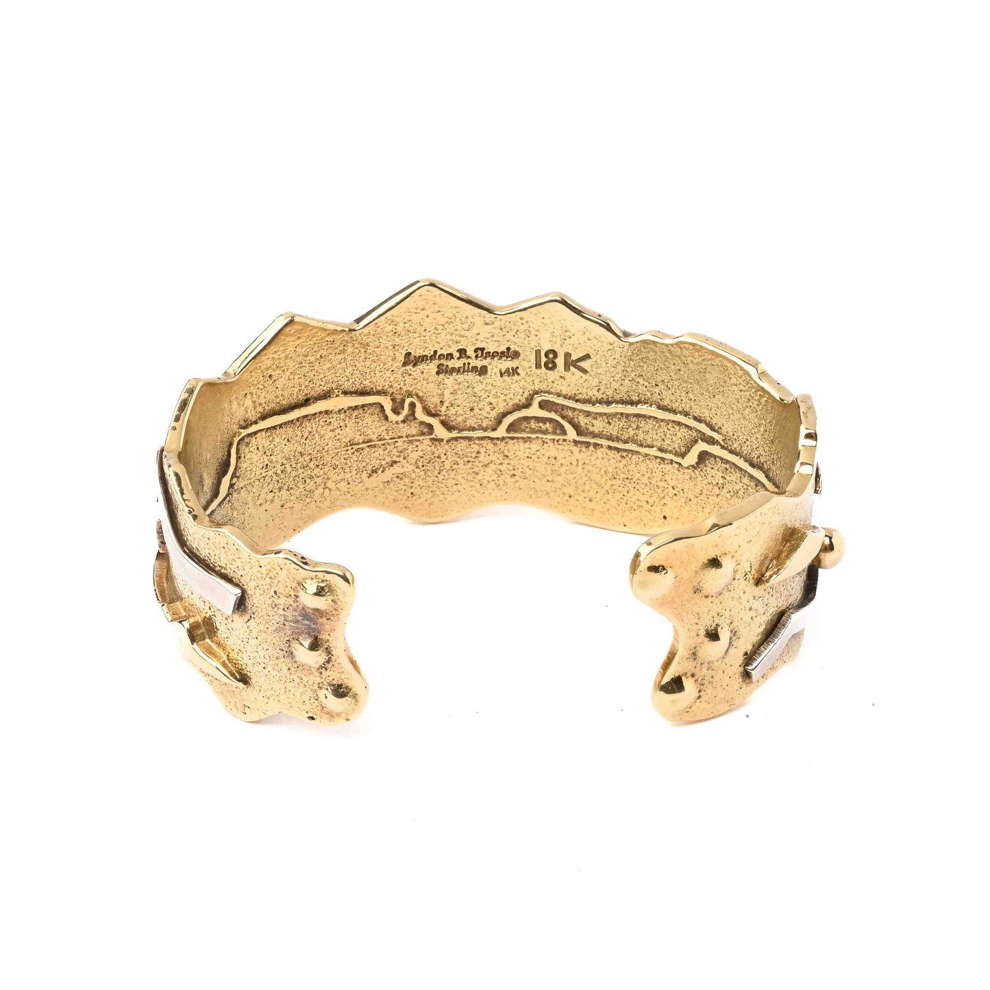 18K Gold Tufa Cast Bracelet with Lone Mountain Turquoise