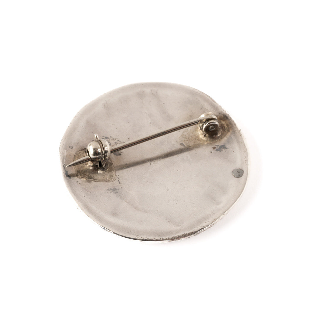 Vintage Silver Pin with Turquoise & Shell Inlay