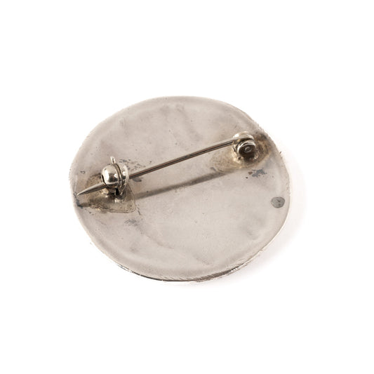 Vintage Silver Pin with Turquoise & Shell Inlay