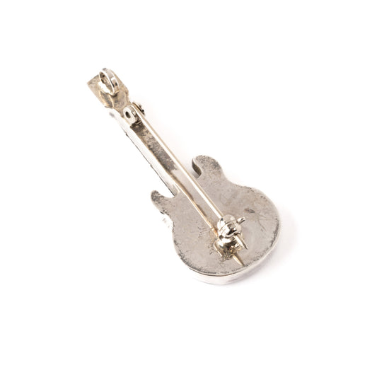 Vintage Silver Guitar Pin/Pendant – Turquoise, Jet & Coral Inlay
