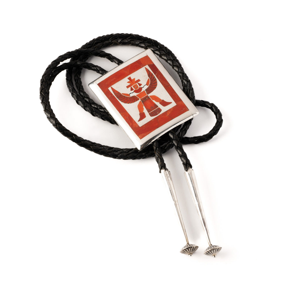 Silver Bolo with Coral Inlay – Knifewing Design