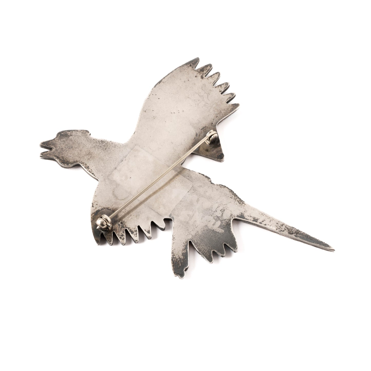 Vintage sterling silver, inlay pin of pheasant