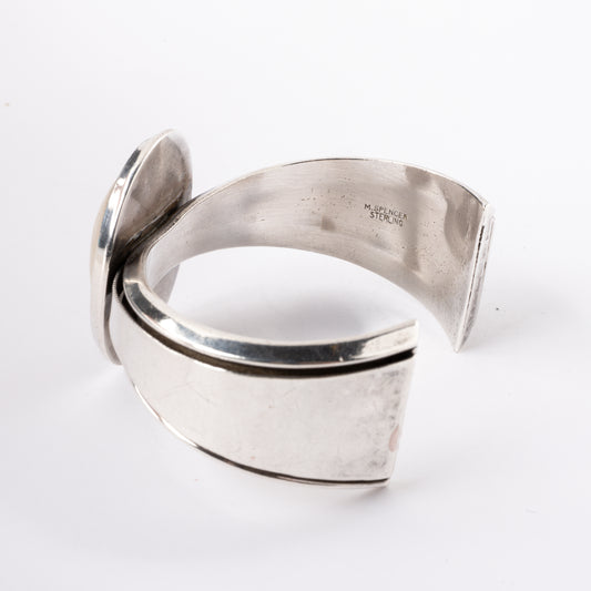 Vintage, Sterling Silver Cuff Bracelet with a Large Oval Piece of Mother-of-Pearl