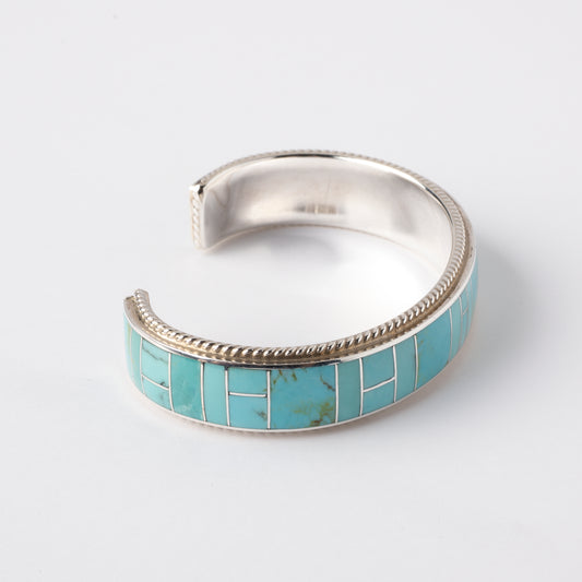Sterling Silver Cuff Bracelet with Turquoise Channel Inlay