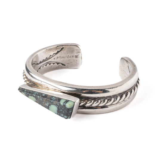Heavy Vintage Sterling Silver Cuff Bracelet with Triangle-Shaped Turquoise Stone
