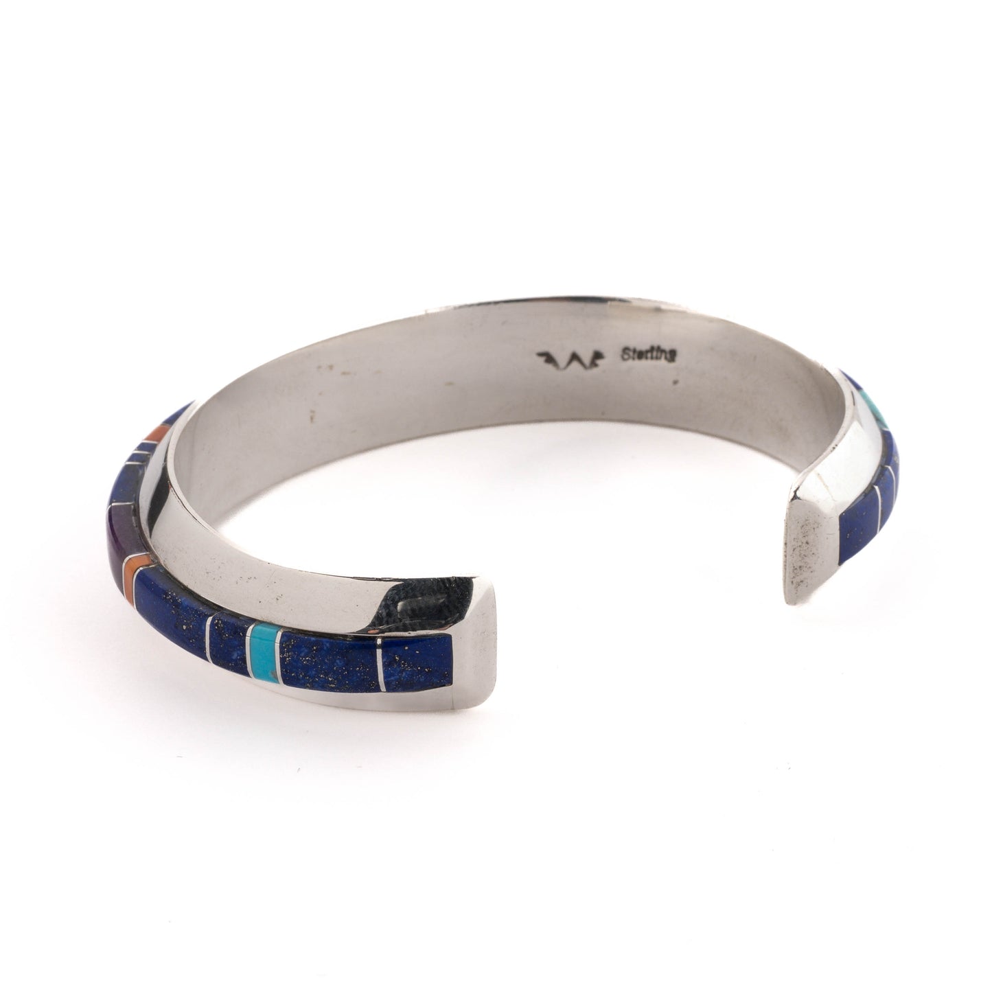 Vintage Sterling Silver Multicolor Channel Inlay Cuff Bracelet