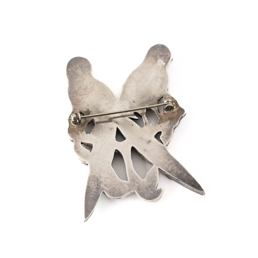 Vintage sterling silver, inlay pin of two parrots