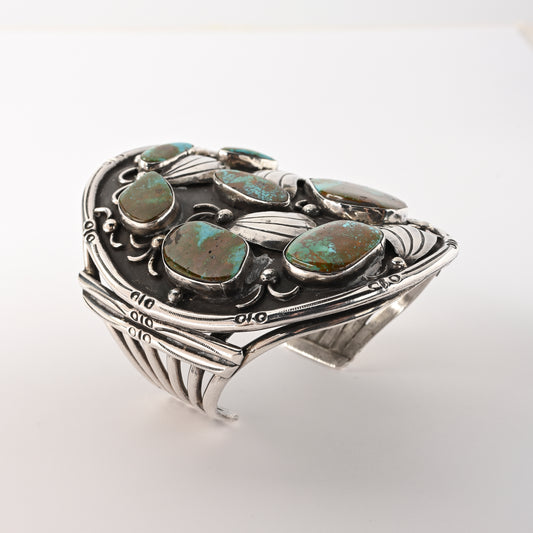 Vintage Sterling Silver Large Ketoh-Style Bracelet with Turquoise