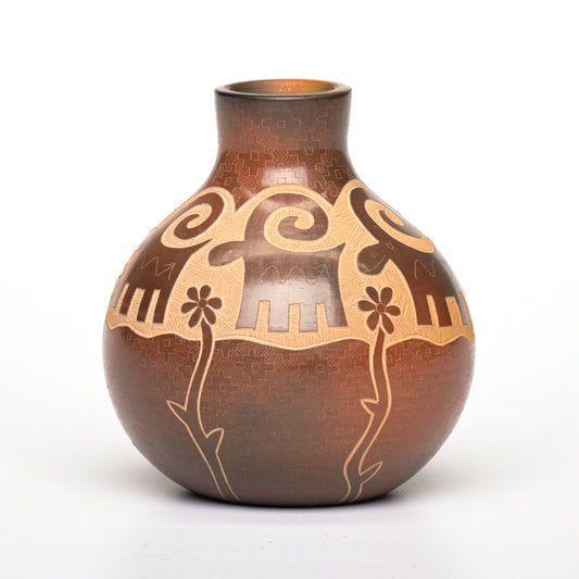 Hand coiled and carved pot from Santa Clara Pueblo