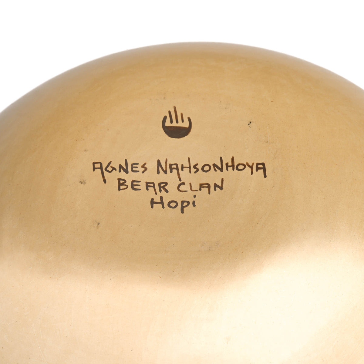Hopi Hand-coiled, Black and Tan Handpainted Pot with Multiple Handprints