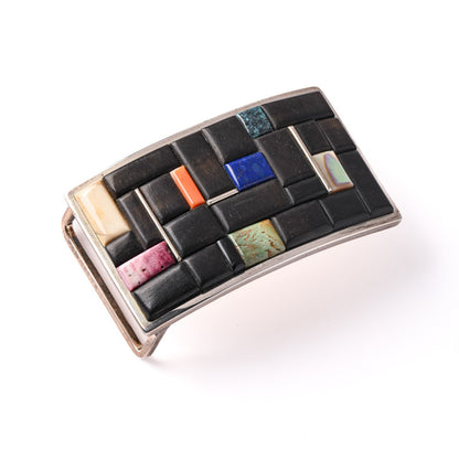Inlay Buckle In Ironwood, Lapis, Turquoise, And Spiny Oyster