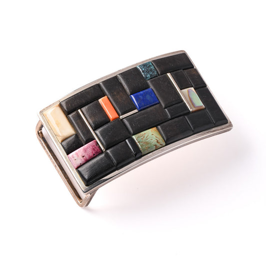 Inlay Buckle In Ironwood, Lapis, Turquoise, And Spiny Oyster