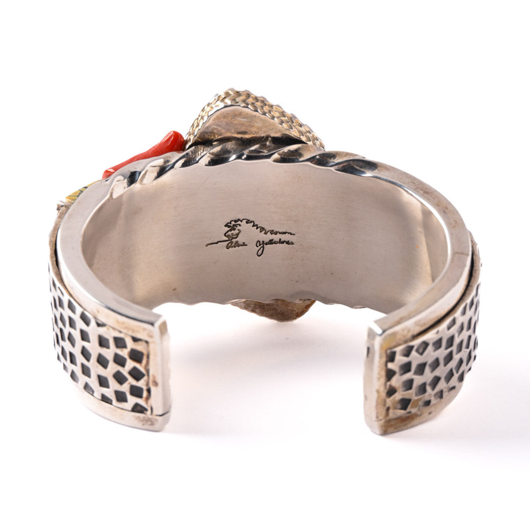 Heavy Sterling Silver Cuff With Kingman Turquoise And Gold Bezel