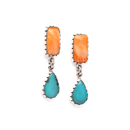 Post and Dangle Earrings with Spiny Oyster and Turquoise