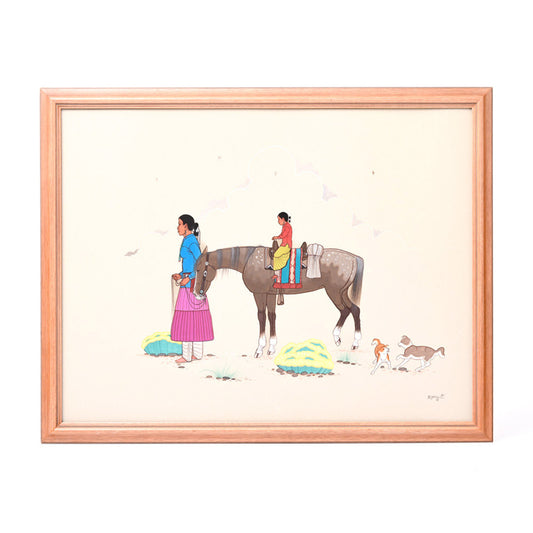 Untitled. Navajo Woman And Girl Riding Horseback