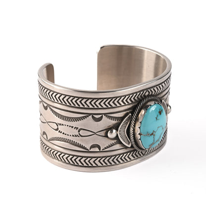 Heavy Sterling Silver Cuff With Turquoise Stone
