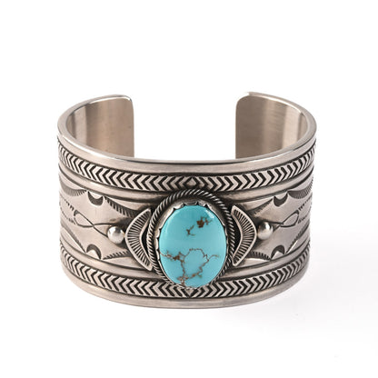 Heavy Sterling Silver Cuff With Turquoise Stone