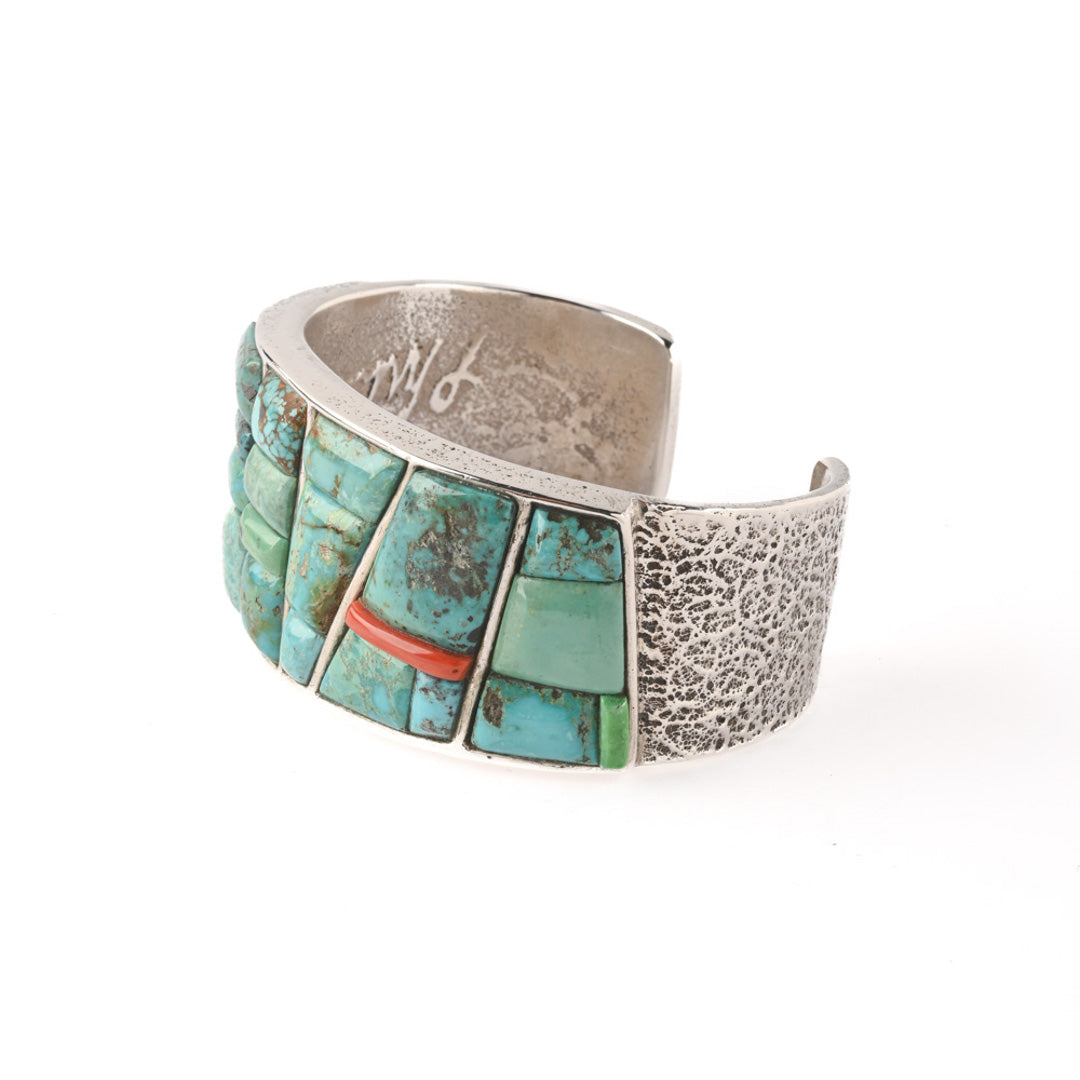 Tufa-Cast Sterling Silver Cuff With Cobble Inlay