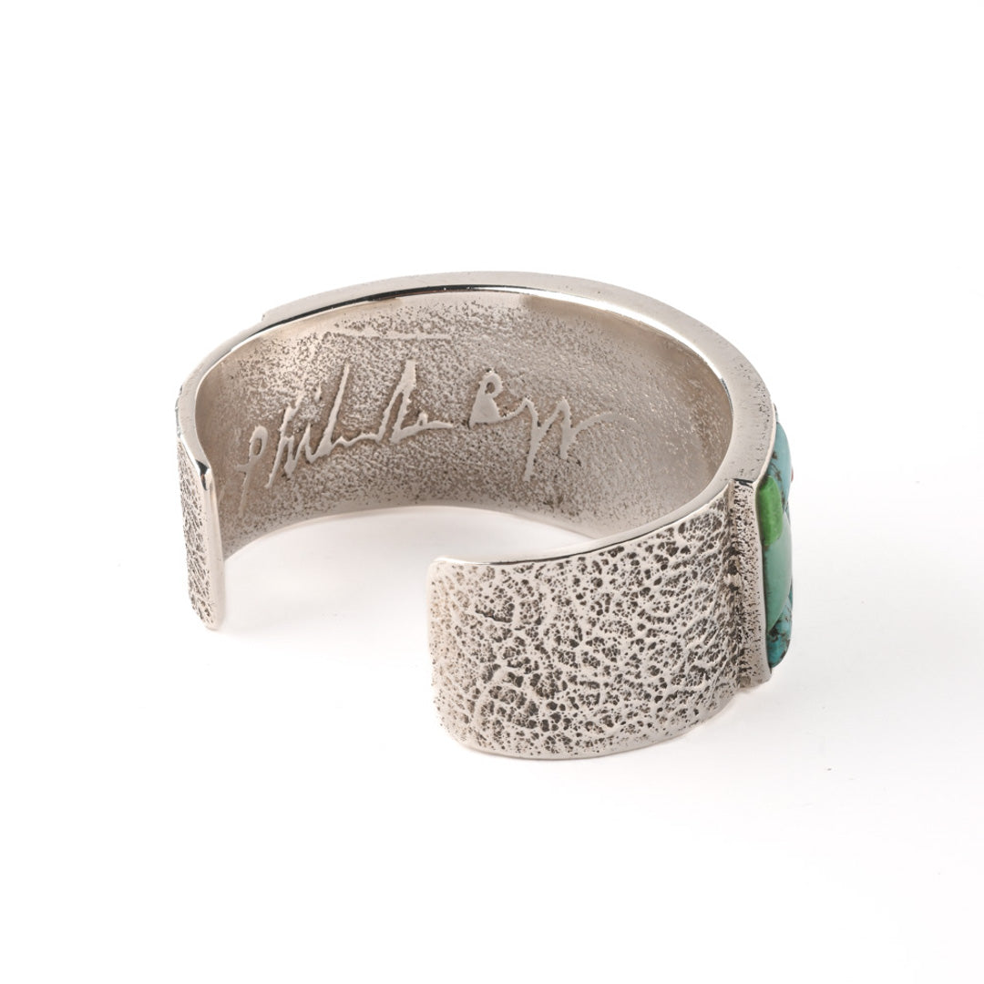 Tufa-Cast Sterling Silver Cuff With Cobble Inlay