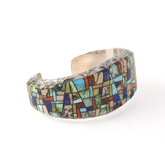 Thick Sterling Silver Mosaic Inlay Cuff