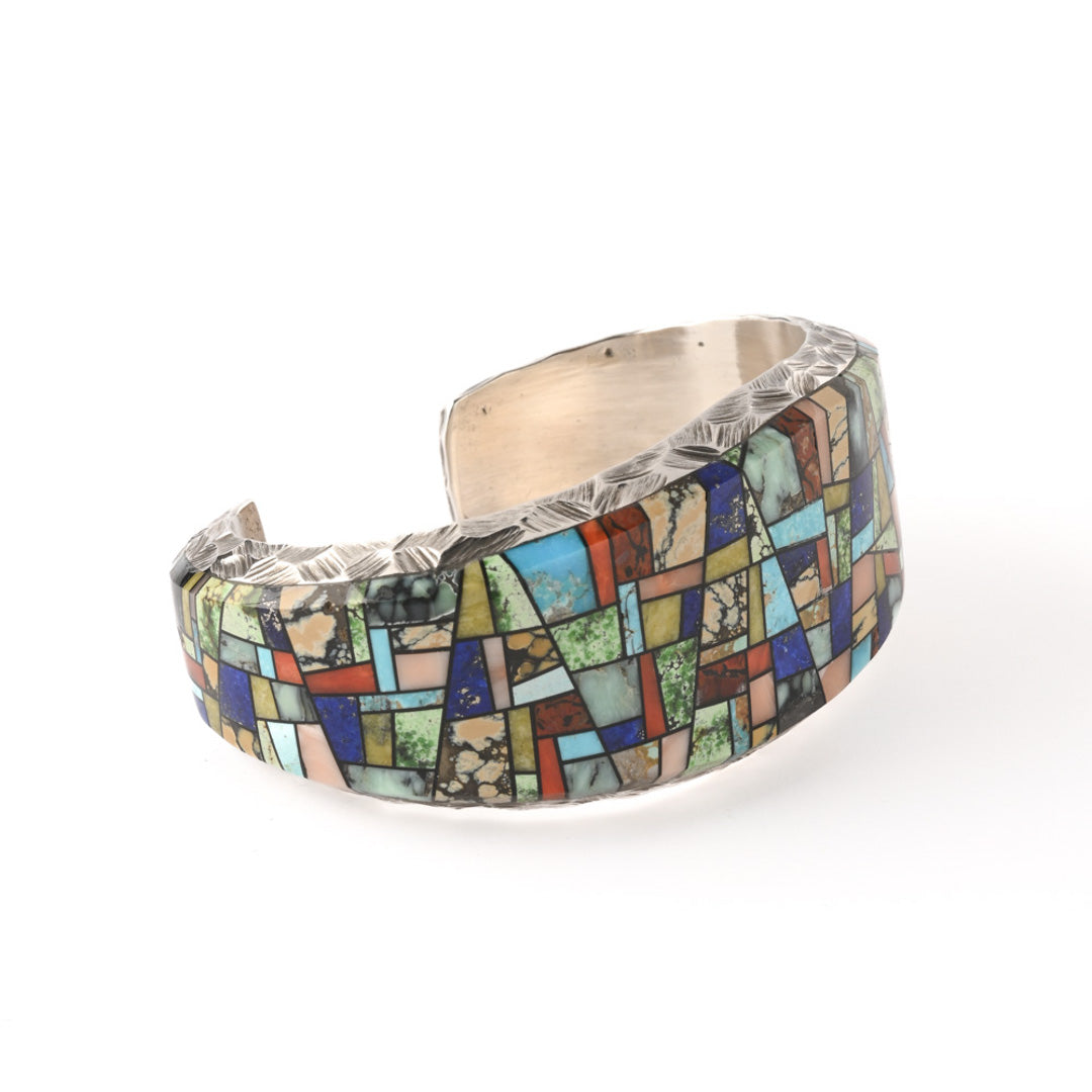 Thick Sterling Silver Mosaic Inlay Cuff