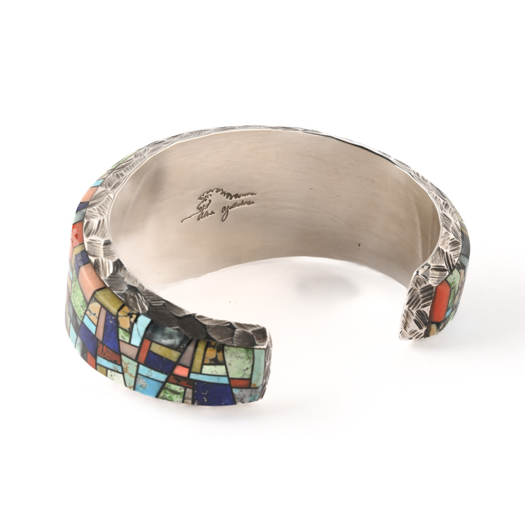 Thick Sterling Silver Mosaic Inlay Cuff