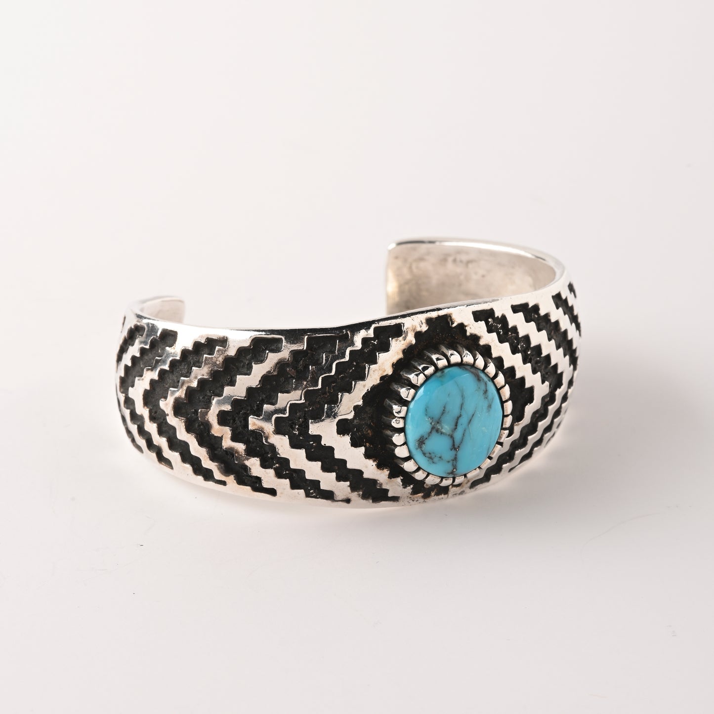 Vintage Sterling Silver Overlay Cuff Bracelet with one Turquoise Stone