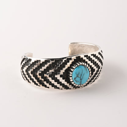 Vintage Sterling Silver Overlay Cuff Bracelet with one Turquoise Stone