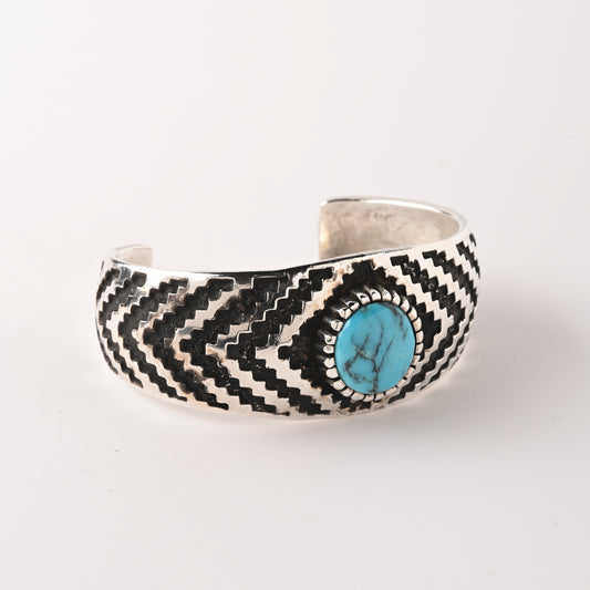 Vintage Sterling Silver Overlay Cuff Bracelet with one Turquoise Stone