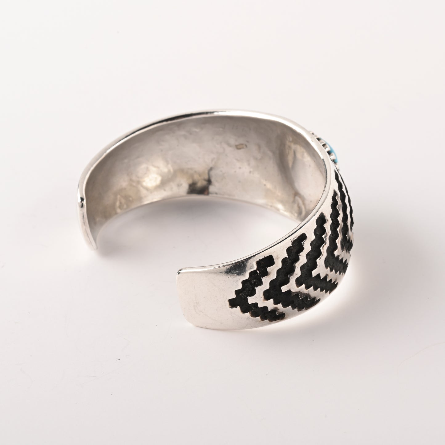 Vintage Sterling Silver Overlay Cuff Bracelet with one Turquoise Stone