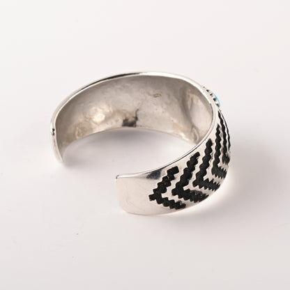 Vintage Sterling Silver Overlay Cuff Bracelet with one Turquoise Stone