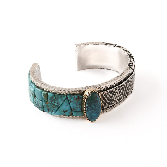 Sterling Silver Cuff With Turquoise Inlay And Gold Bezel