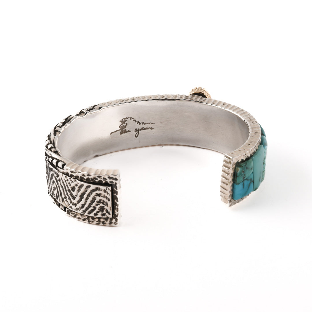 Sterling Silver Cuff With Turquoise Inlay And Gold Bezel