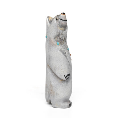 Standing Smiling Bear In Antler With Necklace