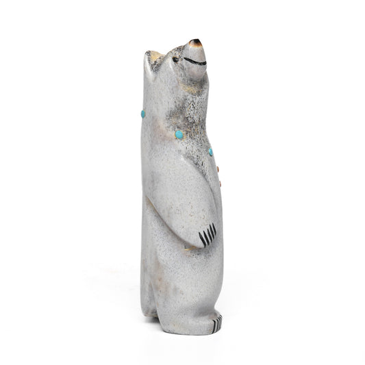 Standing Smiling Bear In Antler With Necklace